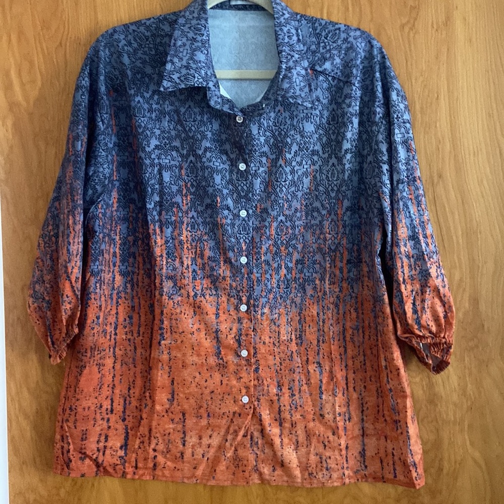 MISSLOOK Women's 3/4 Sleeve Blouse Size M NAVY and ORANGE  New without Tags